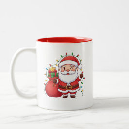 Cute Winking Santa Claus Christmas Lights Mug Tweekleurige Koffiemok