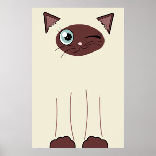 Cute Winking Siamese Cat Cartoon Poster