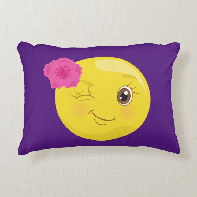 Cute Winky Girl Emoji (floral) Decoratief Kussen (Voorkant)