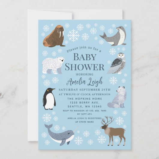 Cute Winter Animals Baby Shower  Kaart (Voorkant)