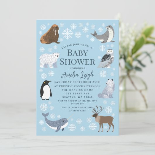 Cute Winter Animals Baby Shower Kaart (Staand voorkant)