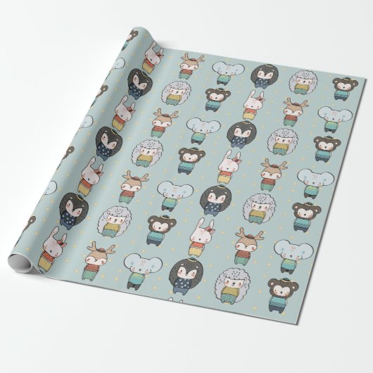 Cute Winter Animals Cadeaupapier (Uitgerold)