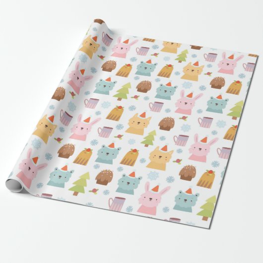 Cute Winter Animals Cadeaupapier (Uitgerold)