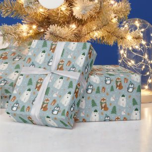 Cute Winter Animals Pattern Kerstmis Cadeaupapier