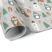 Cute Winter Animals Pattern Kerstmis Cadeaupapier (Rol Hoek)