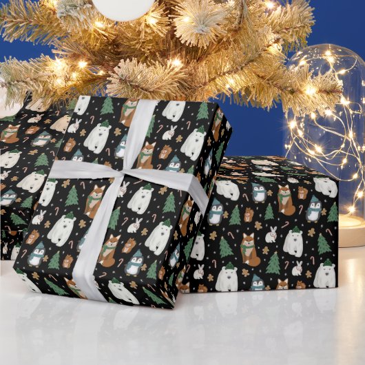 Cute Winter Animals Pattern Kerstmis Cadeaupapier (Feestdagen)
