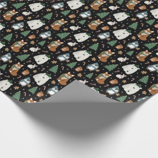Cute Winter Animals Pattern Kerstmis Cadeaupapier (Hoek)