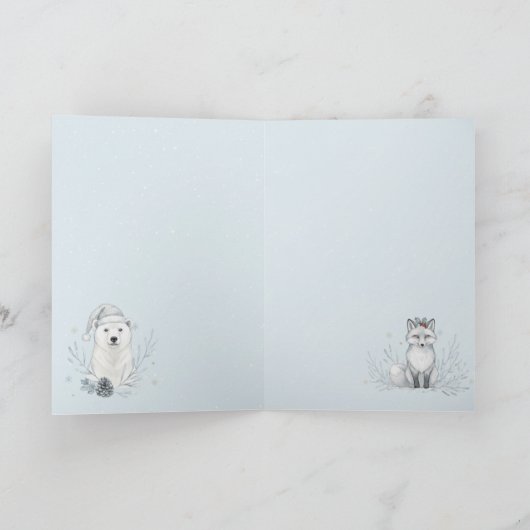Cute Winter Animals Soft Blue Arctic Feestdagen Kaart (Binnen)
