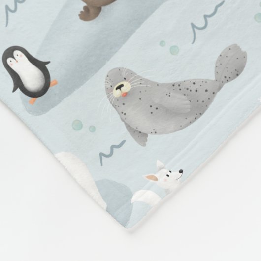 Cute Winter Arctic Animals Blue Monogram Kinder Fleece Deken (Hoek)