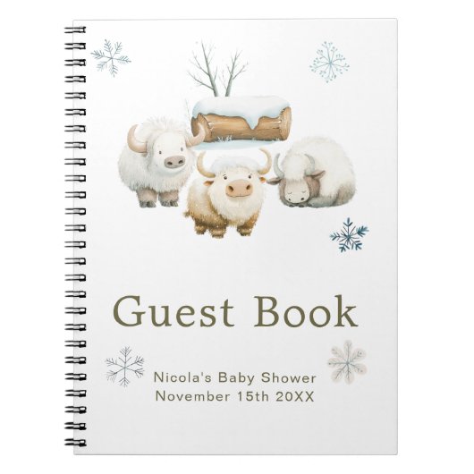 Cute Winter Arctic Cow Baby Shower Guest Book Notitieboek (Voorkant)