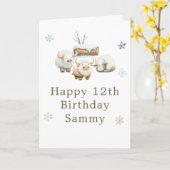 Cute Winter Arctic Cow Birthday  Kaart (Gele Bloem)