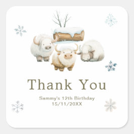 Cute Winter Arctic Cow Birthday Vierkante Sticker