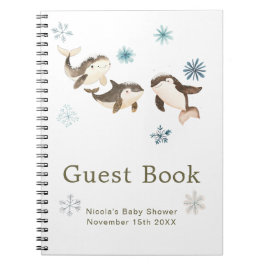 Cute Winter Arctic Whale Baby Shower Guest Book Notitieboek