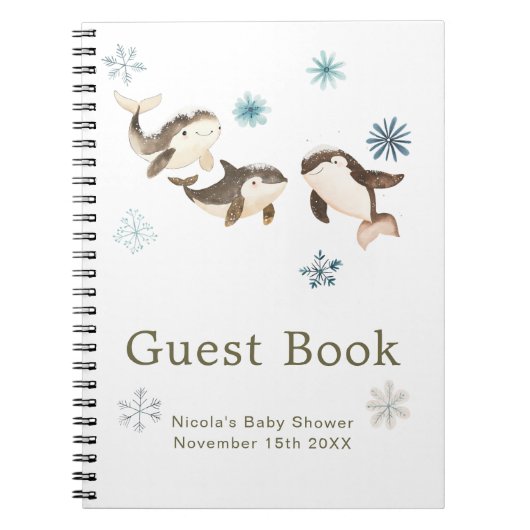 Cute Winter Arctic Whale Baby Shower Guest Book Notitieboek (Voorkant)