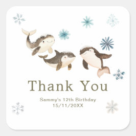 Cute Winter Arctic Whale Birthday Party Vierkante Sticker