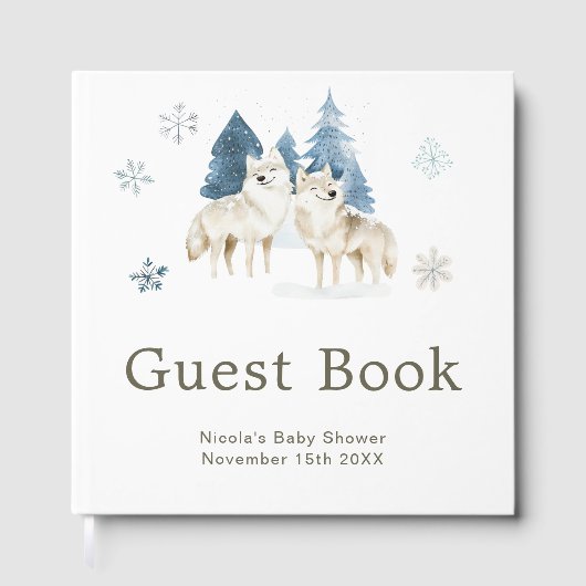 Cute Winter Arctic Wolf Baby Shower Gastenboek (Voorkant)