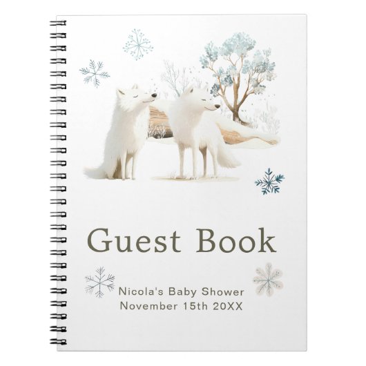 Cute Winter Arctic Wolf Baby Shower Guest Book Notitieboek (Voorkant)