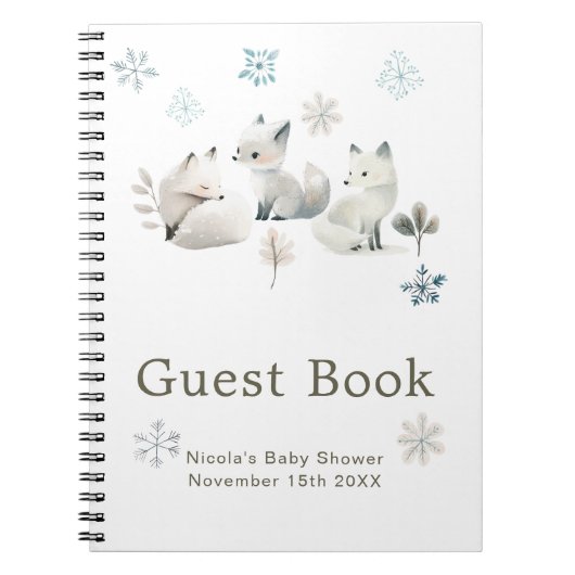 Cute Winter Arctic Wolf Baby Shower Guest Book Notitieboek (Voorkant)