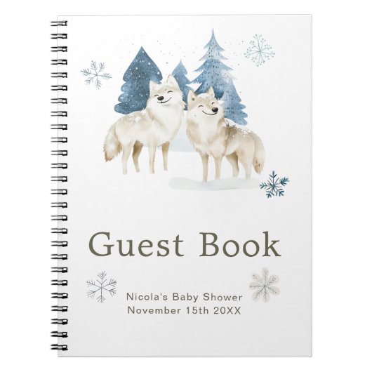 Cute Winter Arctic Wolf Baby Shower Guest Book Notitieboek (Voorkant)