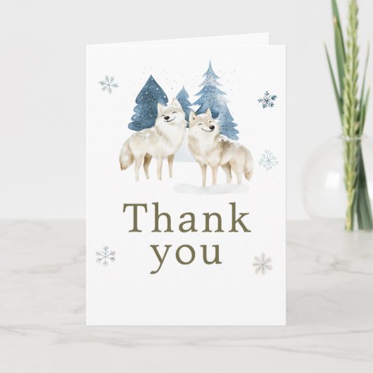 Cute Winter Arctic Wolf Birthday Party Bedankkaart (Voorkant)