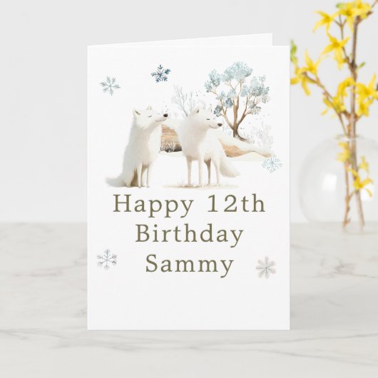 Cute Winter Arctic Wolf Birthday Party Kaart (Gele Bloem)