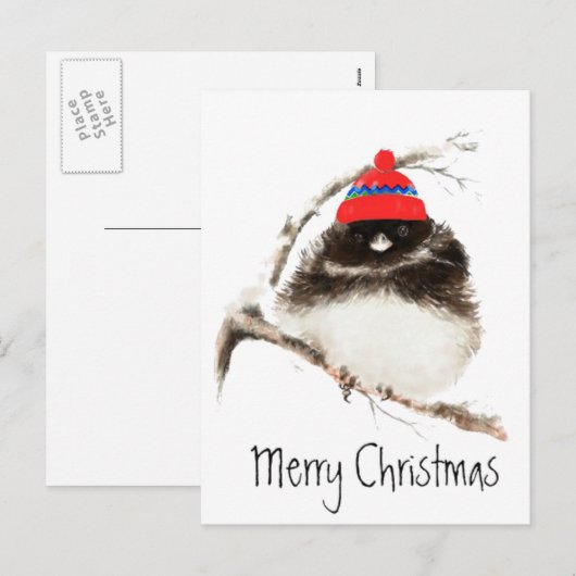 Cute Winter Bird in Pet, Kerstmis, Humor, Junco Feestdagenkaart (Voorkant / Achterkant)