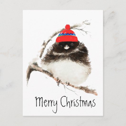 Cute Winter Bird in Pet, Kerstmis, Humor, Junco Feestdagenkaart (Voorkant)