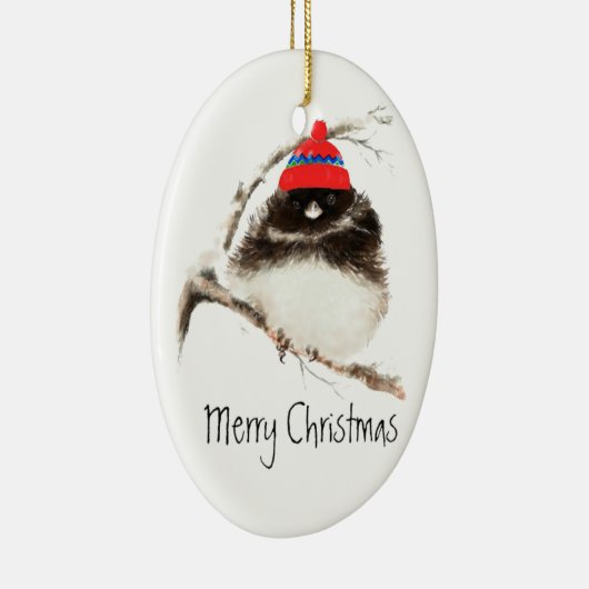 Cute Winter Bird in Pet, Kerstmis, Humor, Junco Keramisch Ornament (Rechts)