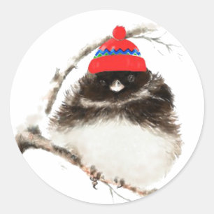 Cute Winter Bird in Pet, Kerstmis, Humor, Junco Ronde Sticker