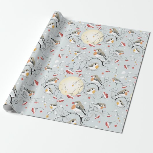 Cute Winter Birds Cadeaupapier (Uitgerold)