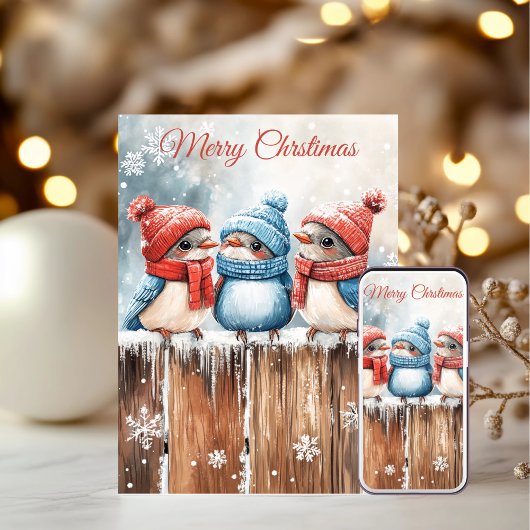 Cute Winter Birds Christmas Cards Feestdagenkaart