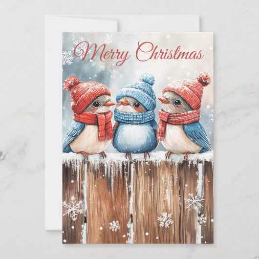 Cute Winter Birds Christmas Cards Feestdagenkaart (Voorkant)