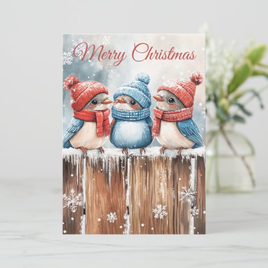 Cute Winter Birds Christmas Cards Feestdagenkaart (Staand voorkant)