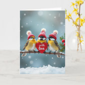 Cute Winter Birds Knit Hat Greeting Card Kaart (Gele Bloem)