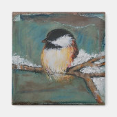 Cute Winter Black Capped Chickadee Art Magneet (Voorkant)