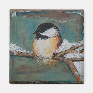 Cute Winter Black Capped Chickadee Art Magneet