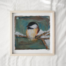 Cute Winter Black Capped Chickadee Art Print