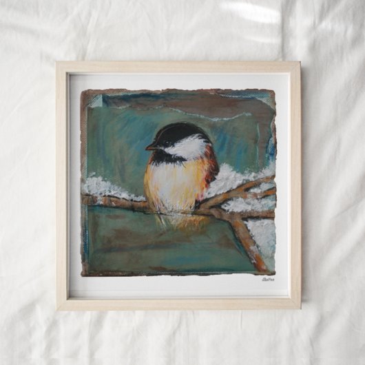 Cute Winter Black Capped Chickadee Art Print