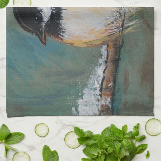 Cute Winter Black Capped Chickadee Bird Theedoek (Gevouwen)