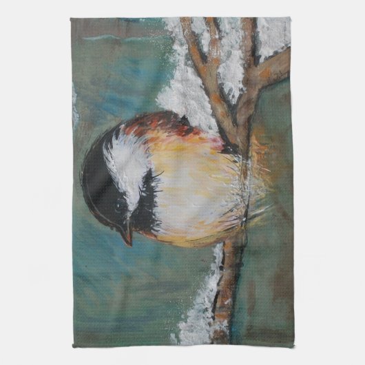 Cute Winter Black Capped Chickadee Bird Theedoek (Verticaal)