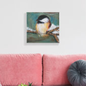 Cute Winter Black Capped Chickadee Canvas Print (Insitu (Woonkamer))