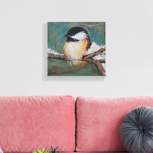 Cute Winter Black Capped Chickadee Canvas Print (Insitu (Woonkamer))
