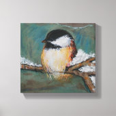 Cute Winter Black Capped Chickadee Canvas Print (Voorkant)