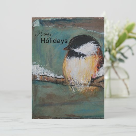 Cute Winter Black Capped Chickadee Feestdagenkaart (Staand voorkant)