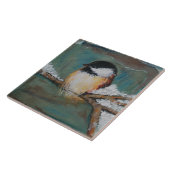Cute Winter Black Capped Chickadee | Grote tegel Tegeltje (Zijkant)