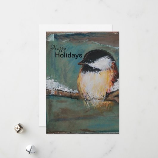 Cute Winter Black Capped Chickadee Holiday Card Feestdagenkaart (Voorkant / Achterkant in situ)