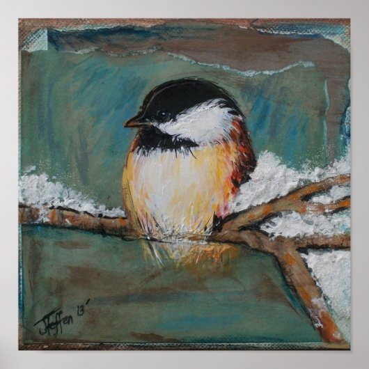 Cute Winter Black Capped Chickadee | POSTER (Voorkant)
