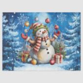 Cute Winter Blue Christmas Snowman  Tissuepapier (Voorkant)