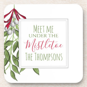 Cute Winter Botanical KerstGreens Bier Onderzetter