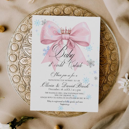 Cute Winter Bow Baby its Cold Outside Baby Shower Kaart